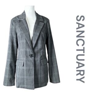 SANCTUARY Glen Plaid One Button Blazer, Front Pockets, Size S.